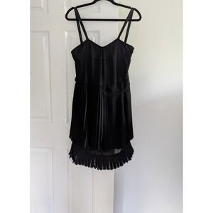 See by Chloe Black Pleated Tiered Mini Dress Womens 8 Made in Italy Sleeveless
